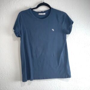 Abercrombie‎ & fitch navy blue white cotton short sleeve tee t-shirt size Large